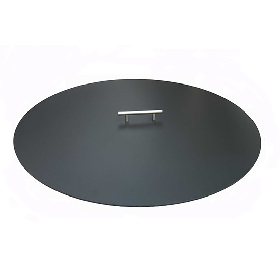 Round Flat Aluminum Fire Pit Cover Black SS Handle 
